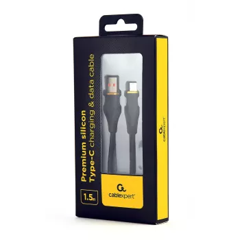 GEMBIRD Premium Silikoninis USB Type-C įkrovimo ir duomenų kabelis, 1,5 m - juodas