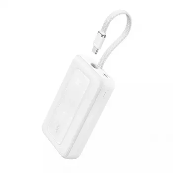 Powerbank Anker Zolo 10000mAh, 30W greitas įkrovimas, įmontuotas USB-C laidas, baltas