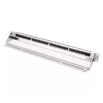 DIGITUS DN-91411-G modulinė patch panelė, 24 prievadų, ekranuota, cinkuota, 19 colių 1U spintai, be modulių, juoda