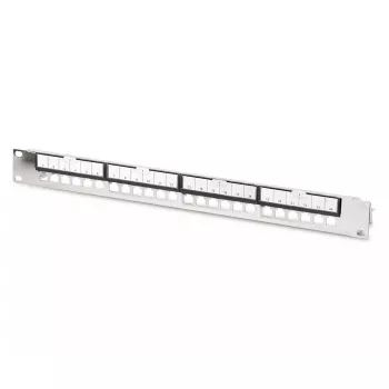 DIGITUS DN-91411-G modulinė patch panelė, 24 prievadų, ekranuota, cinkuota, 19 colių 1U spintai, be modulių, juoda