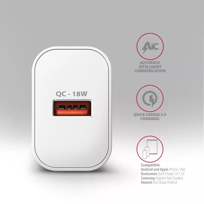 Sieninis įkroviklis Axagon ACU-QC18W QC3.0 1xOUTPUT 18W