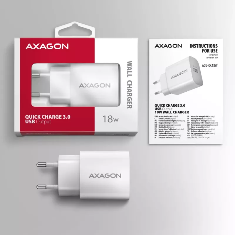 Sieninis įkroviklis Axagon ACU-QC18W QC3.0 1xOUTPUT 18W