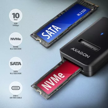 Axagon ADM2-CM USB-C adapteris M.2 NVMe SATA 10Gbps juodas