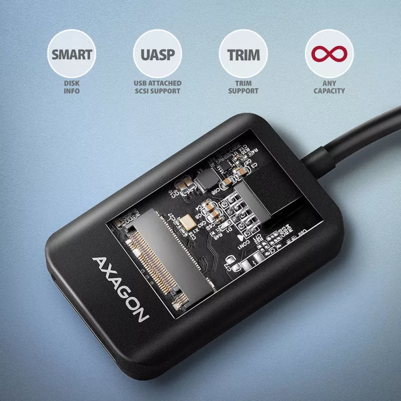 Axagon ADM2-CM USB-C adapteris M.2 NVMe SATA 10Gbps juodas