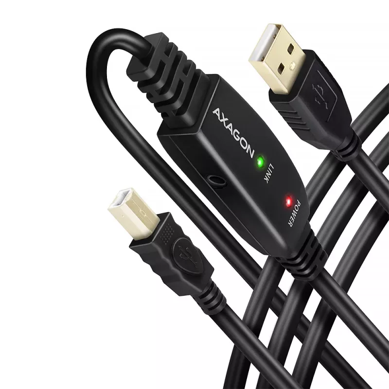 Axagon ADR-210B aktyvus USB 2.0 A-M → B-M jungiamasis kabelis su kartotuvu 10 m
