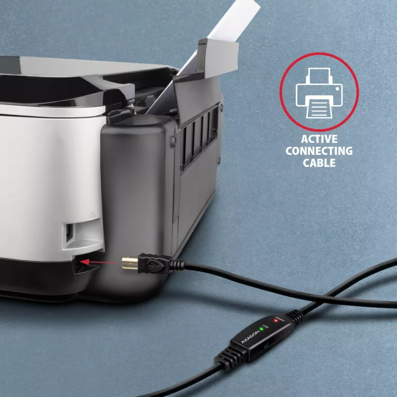 Axagon ADR-210B aktyvus USB 2.0 A-M → B-M jungiamasis kabelis su kartotuvu 10 m