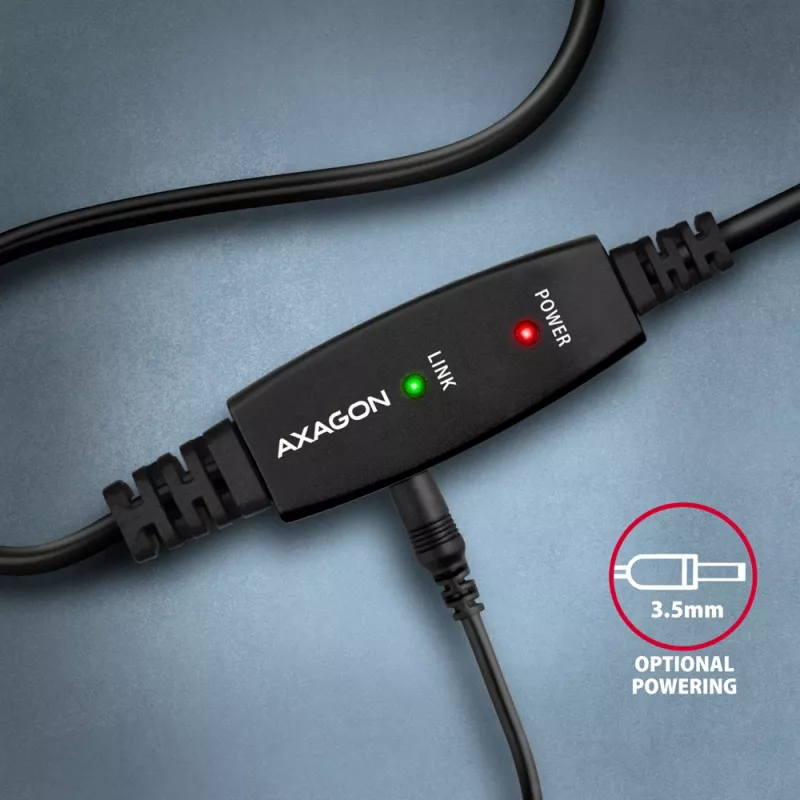 Axagon ADR-210B aktyvus USB 2.0 A-M → B-M jungiamasis kabelis su kartotuvu 10 m