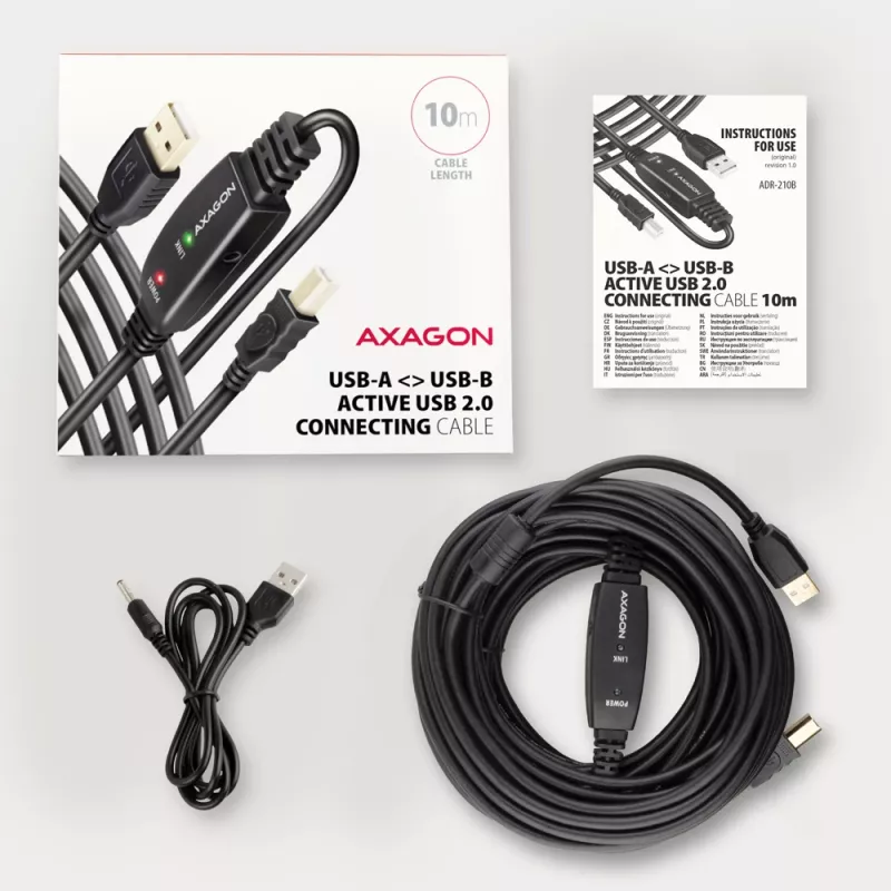 Axagon ADR-210B aktyvus USB 2.0 A-M → B-M jungiamasis kabelis su kartotuvu 10 m