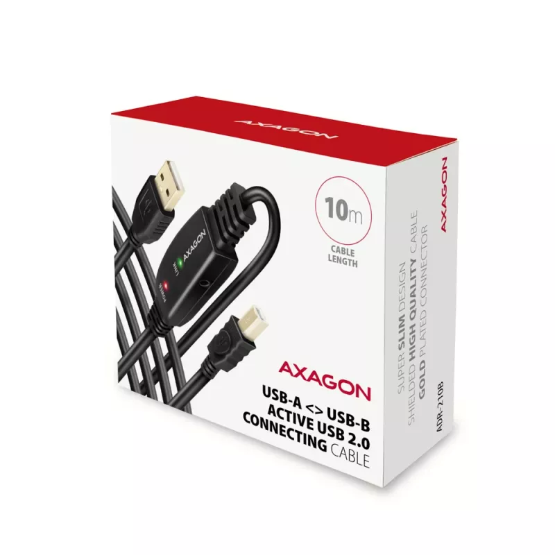 Axagon ADR-210B aktyvus USB 2.0 A-M → B-M jungiamasis kabelis su kartotuvu 10 m