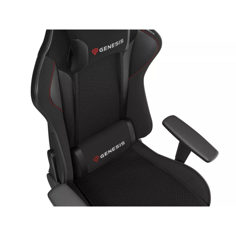 Žaidimų kėdė GENESIS Nitro 440 G2, paminkštinta sėdynė, audinys/dirbtinė oda, pilka/juoda, max 120 kg, reguliuojama atlošas ir 1D porankiai
