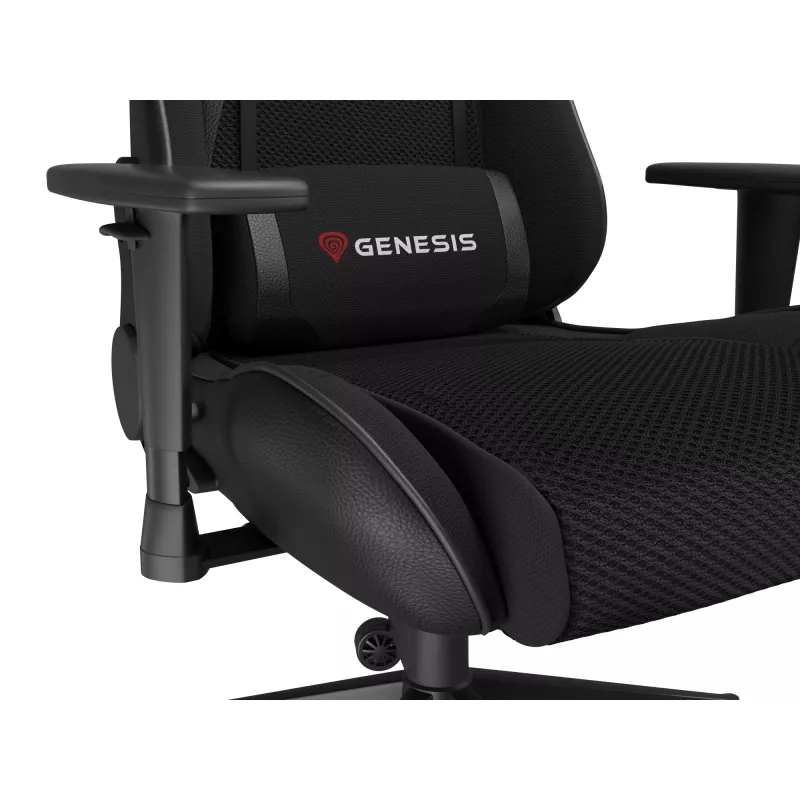 Žaidimų kėdė GENESIS Nitro 440 G2, paminkštinta sėdynė, audinys/dirbtinė oda, pilka/juoda, max 120 kg, reguliuojama atlošas ir 1D porankiai
