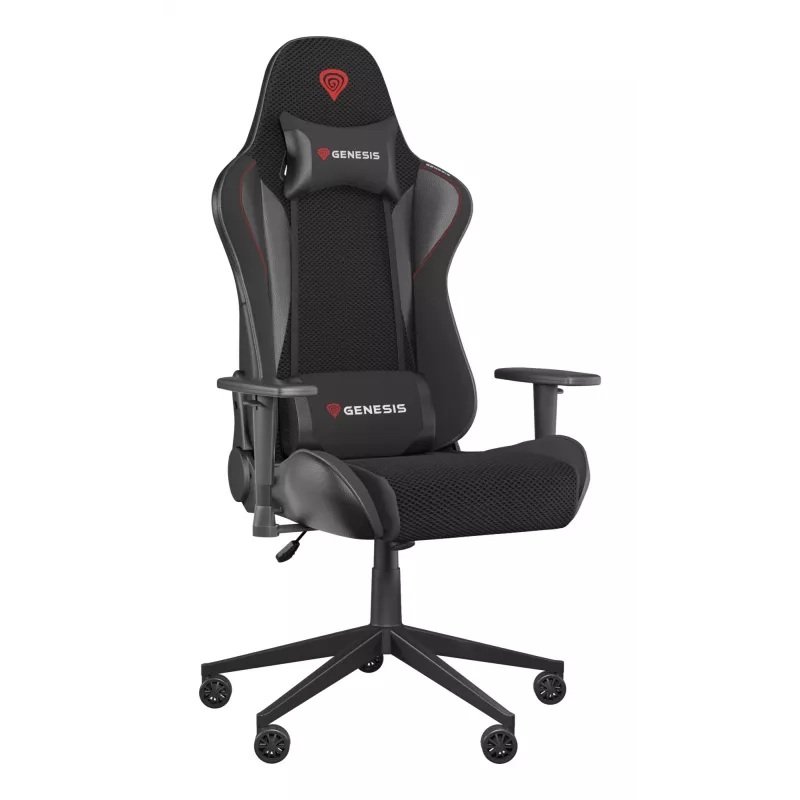 Žaidimų kėdė GENESIS Nitro 440 G2, paminkštinta sėdynė, audinys/dirbtinė oda, pilka/juoda, max 120 kg, reguliuojama atlošas ir 1D porankiai