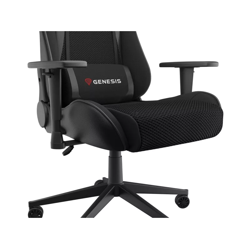 Žaidimų kėdė GENESIS Nitro 440 G2, paminkštinta sėdynė, audinys/dirbtinė oda, pilka/juoda, max 120 kg, reguliuojama atlošas ir 1D porankiai