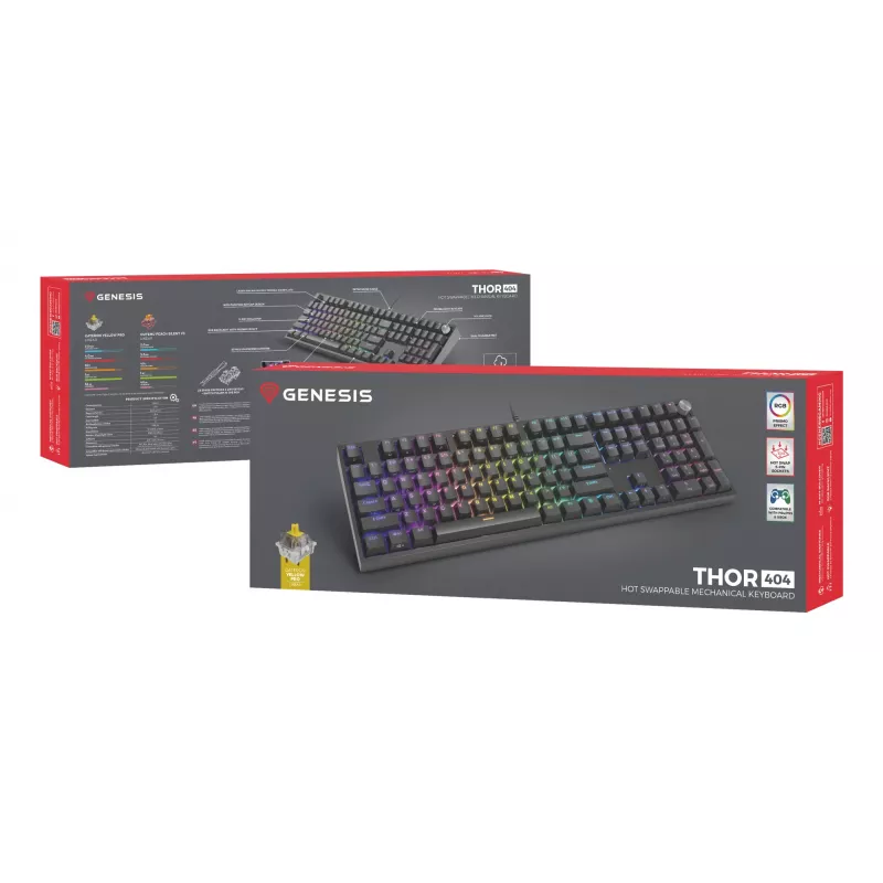 GENESIS THOR 404 mechaninė klaviatūra, USB, QWERTY, RGB LED, juoda