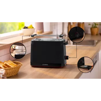 Skrudintuvas Bosch TAT3M123 2 griežinėliai, 950 W, juodas, sukamas valdymas, atšildymas ir pašildymas