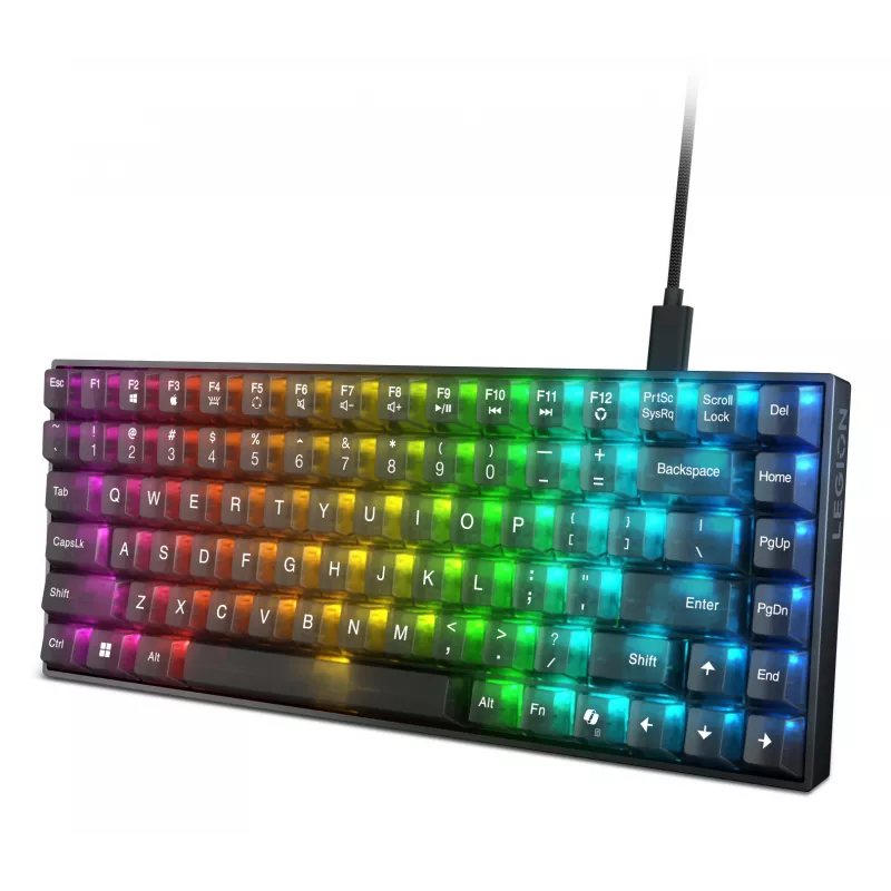Mechaninė žaidimų klaviatūra Lenovo Legion K510 Mini Pro 75% JAV anglų, 84 klavišai, RGB, USB, 1,8 m laidas, Juoda/Permatoma