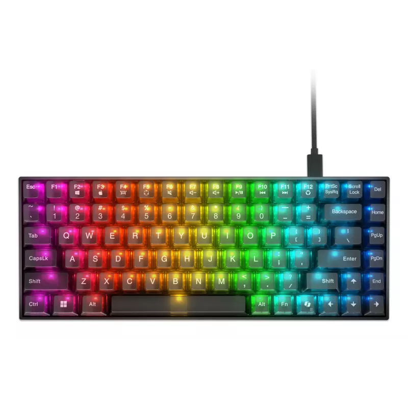 Mechaninė žaidimų klaviatūra Lenovo Legion K510 Mini Pro 75% JAV anglų, 84 klavišai, RGB, USB, 1,8 m laidas, Juoda/Permatoma