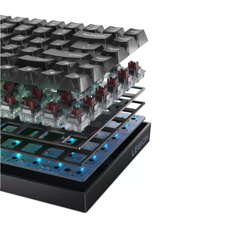 Mechaninė žaidimų klaviatūra Lenovo Legion K510 Mini Pro 75% JAV anglų, 84 klavišai, RGB, USB, 1,8 m laidas, Juoda/Permatoma