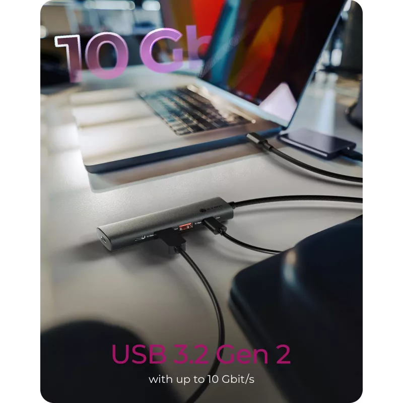ICY BOX IB-HUB1437-CPD USB 3.2 Gen 2 (3.1 Gen 2) Type-C laidinis stotelės išplėtimo adapteris, juodas