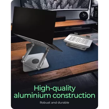 Priekaba nešiojamam kompiuteriui RAIDSONIC IB-NH300-R, aliuminis, sidabrinė, tinka 17 colių (43,2 cm), 360° sukimas, 280×230×550 mm