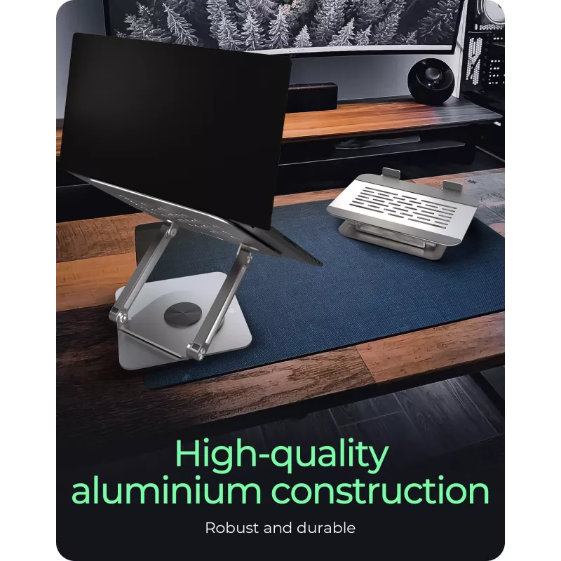 Priekaba nešiojamam kompiuteriui RAIDSONIC IB-NH300-R, aliuminis, sidabrinė, tinka 17 colių (43,2 cm), 360° sukimas, 280×230×550 mm