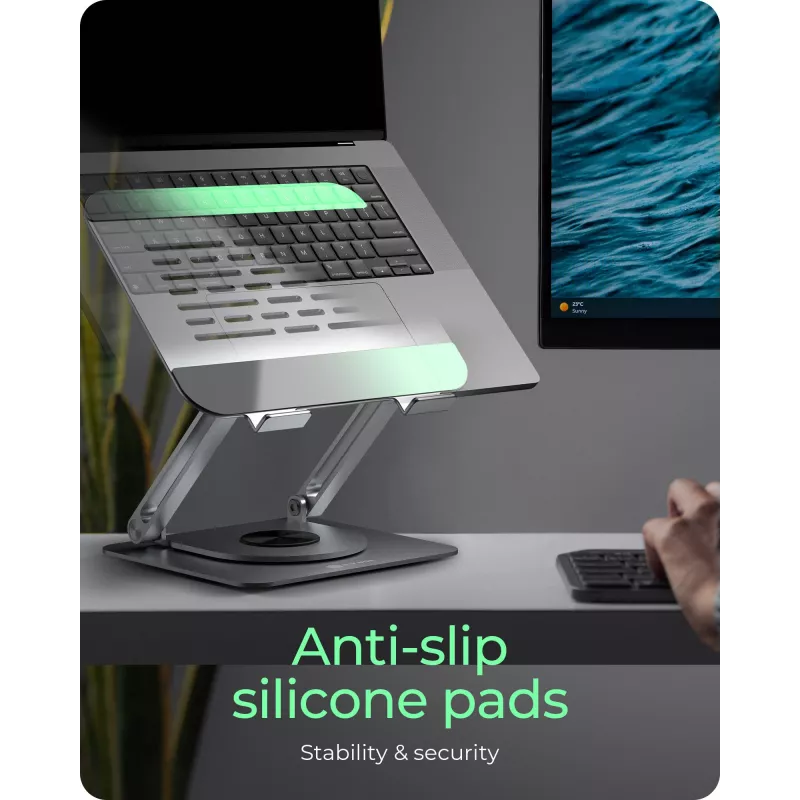 Priekaba nešiojamam kompiuteriui RAIDSONIC IB-NH300-R, aliuminis, sidabrinė, tinka 17 colių (43,2 cm), 360° sukimas, 280×230×550 mm