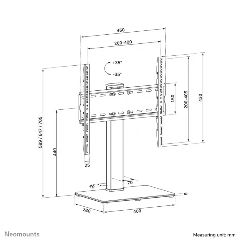 Neomounts DS45-430BL14 televizoriaus stovas 32-55 col. – pasukamas, 139,7 cm (55 col.), 100 x 100 mm, 400 x 400 mm, -35 - 35°, plienas, juodas