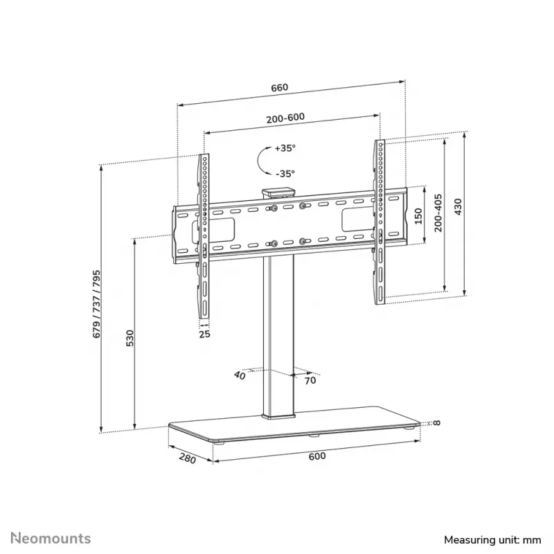 Neomounts DS45-430BL16 televizoriaus stovas 37-70 colių – sukamas (atidaryta pakuotė)