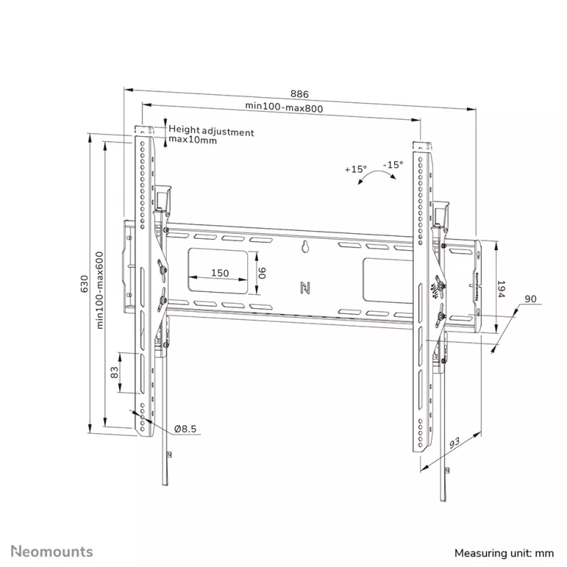 Neomounts WL35-750BL18 sunkusis TV laikiklis 125 kg 43-98 colių VESA 100x100-800x600