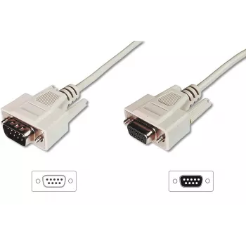 DIGITUS Datatransfer prailginimo laidas, D-Sub9 vyriškas/moteriškas, 2m, serial, liejamas smėlio spalvos