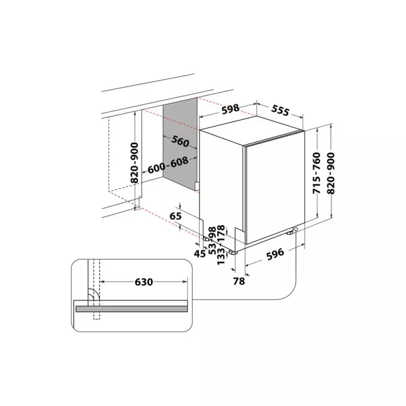 Įmontuojamas indaplovė WHIRLPOOL W8I HP42 L — 14 komplektų, 42 dB, pilno dydžio 60 cm