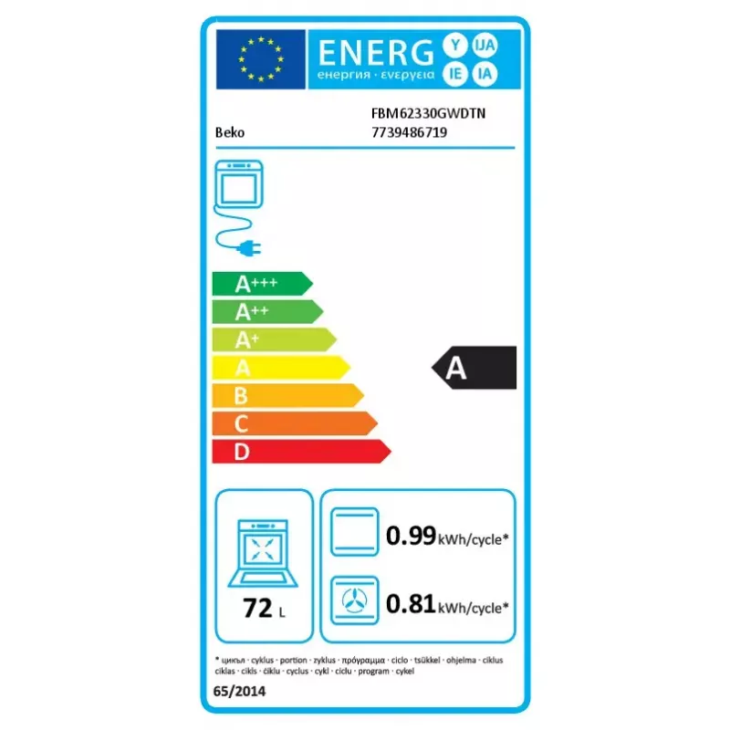 Laisvai pastatoma viryklė Beko FBM62330GWDTN dujinė elektrinė juoda balta 72L A