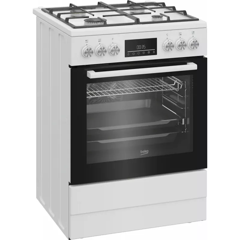 Laisvai pastatoma viryklė Beko FBM62330GWDTN dujinė elektrinė juoda balta 72L A