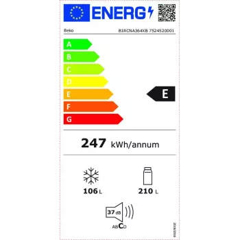 Šaldytuvas BEKO B1RCNA364XB – 316 L bendra talpa, No Frost, dešinės pusės vyriai