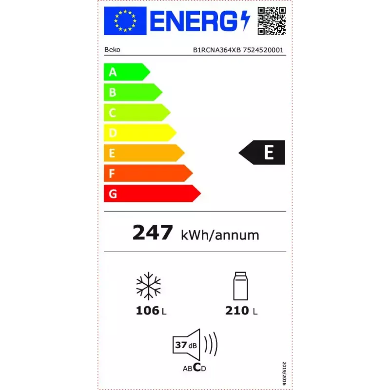 Šaldytuvas BEKO B1RCNA364XB – 316 L bendra talpa, No Frost, dešinės pusės vyriai