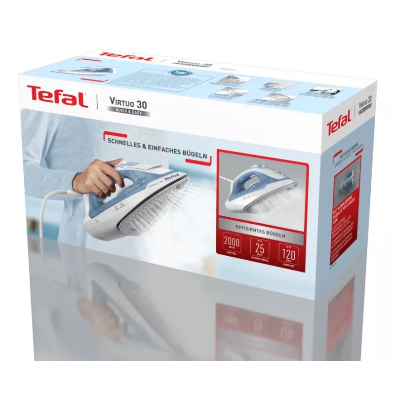 Lyginimo lygintuvas Tefal Virtuo 30 FV2C41E0, sausas/garinis, keraminis padas, 2000 W, mėlynas/baltas