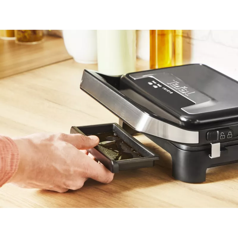 Kontaktinė grilio keptuvė Tefal Inicio Compact GC270D10 – 1000 W, stačiakampė, grotelių paviršius, juoda/nerūdijantis plienas