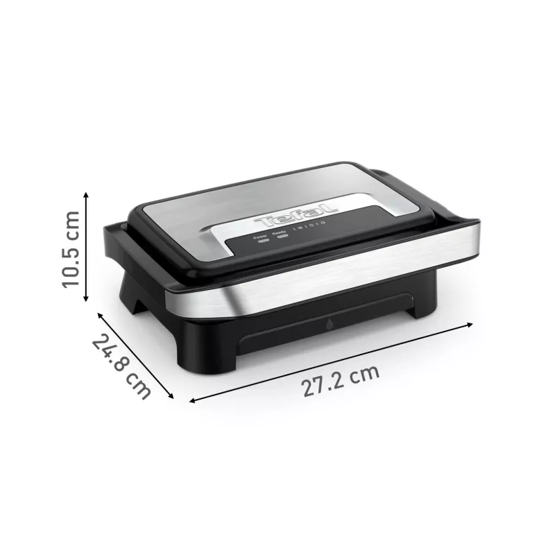 Kontaktinė grilio keptuvė Tefal Inicio Compact GC270D10 – 1000 W, stačiakampė, grotelių paviršius, juoda/nerūdijantis plienas