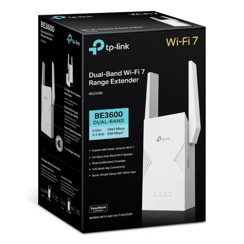 Tinklo siųstuvas-imtuvas TP-LINK BE3600, 2882 Mbit/s, dvejopos juostos 2,4/5 GHz, 1× RJ-45, baltas