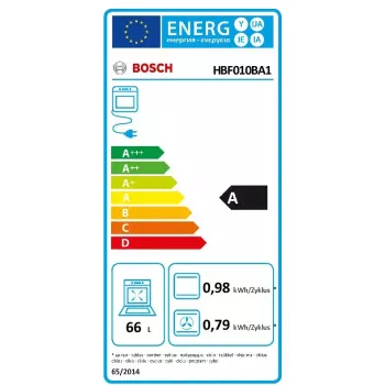 Įmontuojama elektrinė orkaitė Bosch Serie 2 HBF010BA1 — 66 l, A energijos klasė, sukamoji rankenėlė, juoda