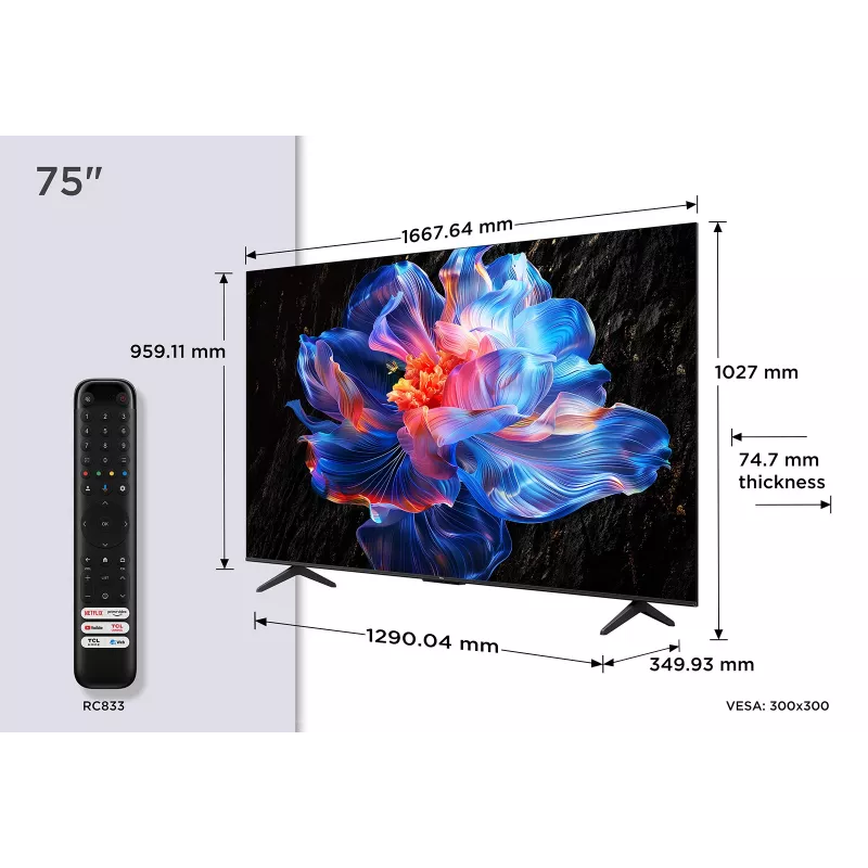 TCL V6C 75V6C televizorius 190,5 cm (75 colių) 4K Ultra HD Smart TV Wi-Fi Metalinis 330 cd/m²