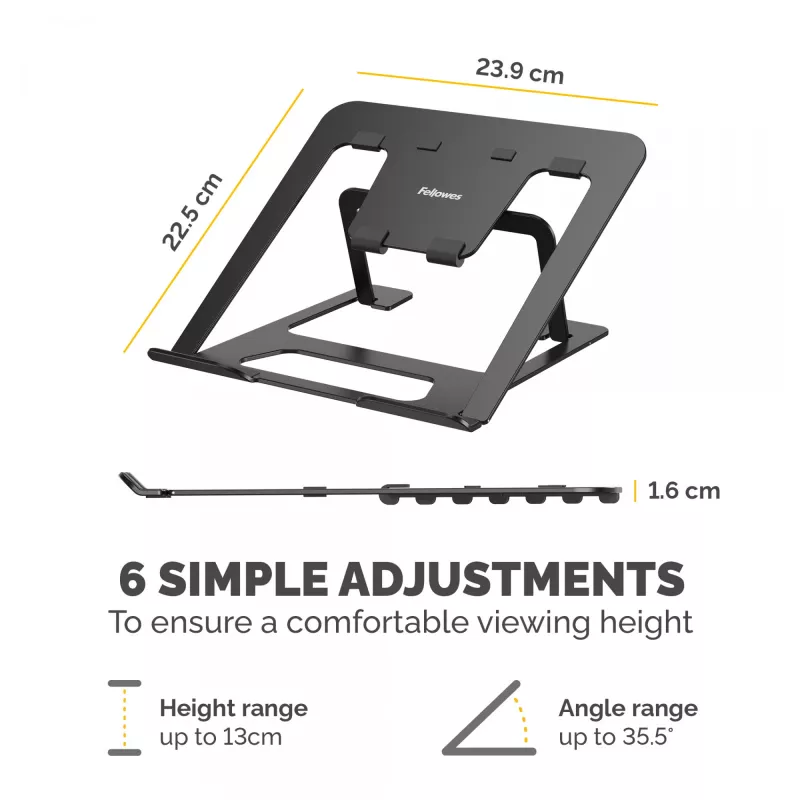 Fellowes Alumia nešiojamas stovas nešiojamam kompiuteriui, iki 15 colių, 5 kg, juodas