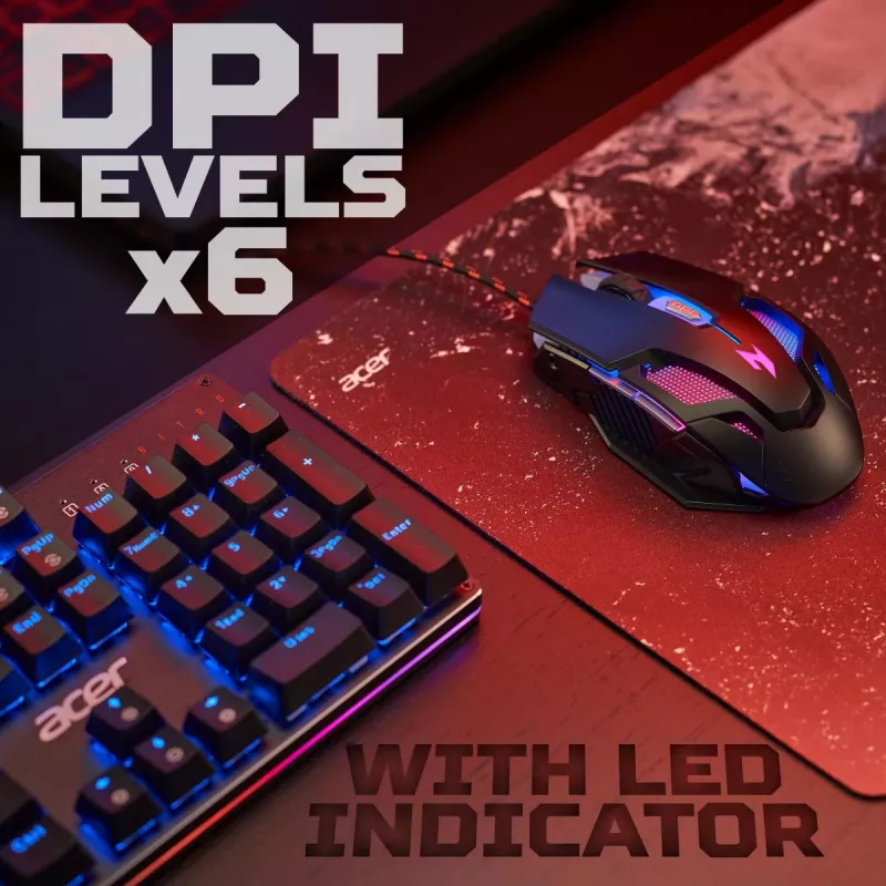 Žaidimų pelė Acer Nitro NMW200 – ambidekstrinė, optinė 7200 DPI, 7 mygtukai, USB Type-A, juoda