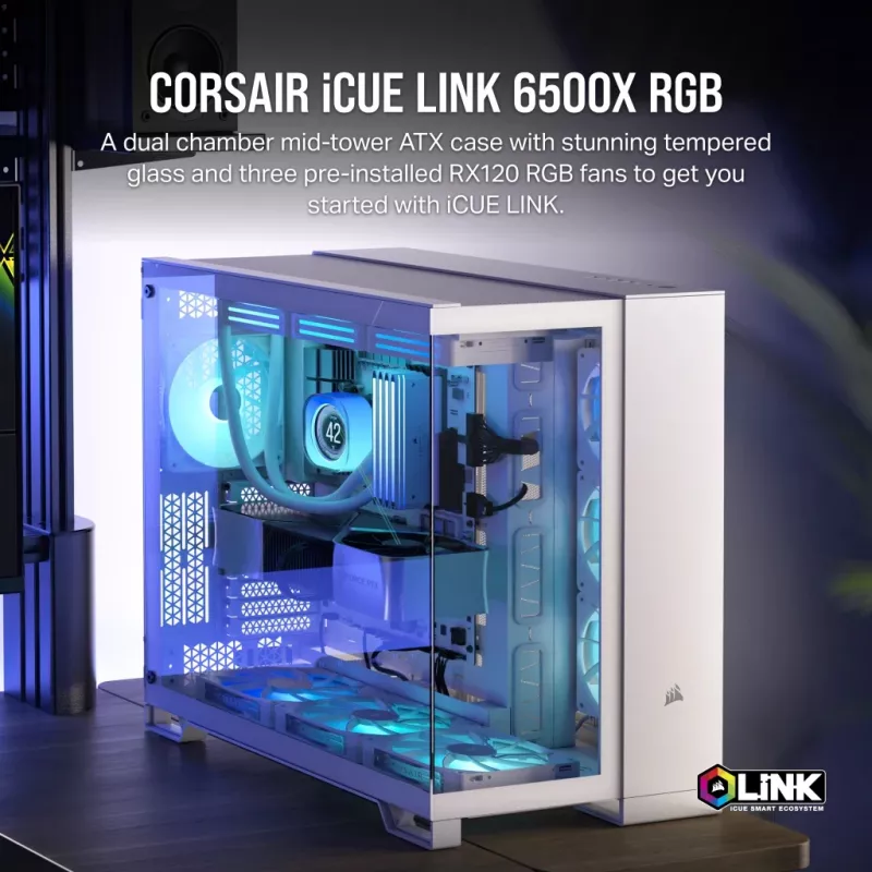 CORSAIR Kompiuterio korpusas - Icue Link 6500x RGB Vidutinis Bokštas Dviejų Kamerų Baltas