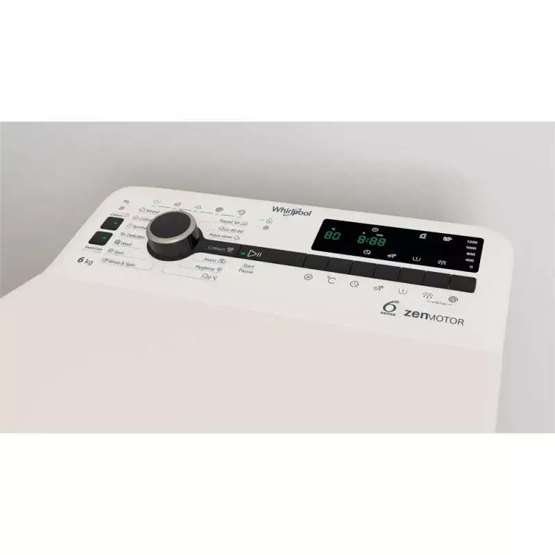 Skalbimo mašina su viršutiniu pakrovimu WHIRLPOOL TDLRBX 6252BS EU — 6 kg, 1200 aps./min., B energijos klasė, balta
