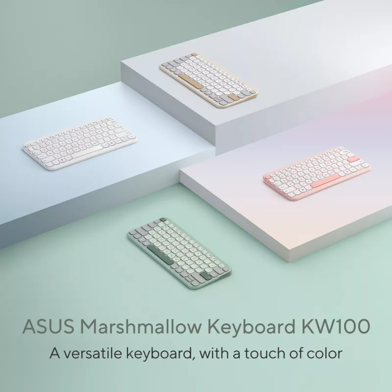 Belaidė Bluetooth klaviatūra ASUS Marshmallow KW100 – US tarptautinis išdėstymas, kompaktiškas dizainas