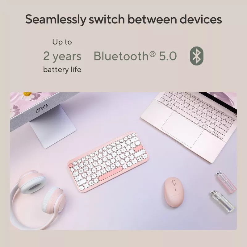 Belaidė Bluetooth klaviatūra ASUS Marshmallow KW100 – US tarptautinis išdėstymas, kompaktiškas dizainas