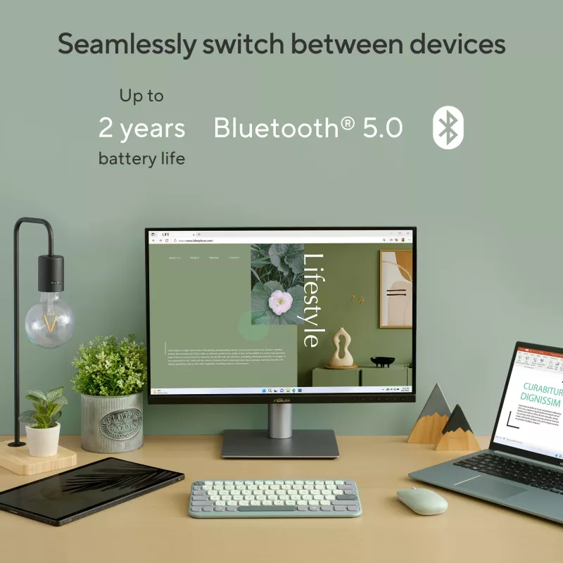 Belaidė Bluetooth klaviatūra ASUS Marshmallow KW100 – US tarptautinis išdėstymas, kompaktiškas dizainas