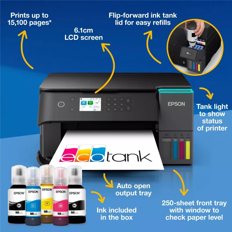 Daugiafunkcis rašalinis spausdintuvas Epson EcoTank L6360 – spalvotas, A4, 4800x1200 DPI, 35 ppm, Wi‑Fi, automatinis dvipusis spausdinimas