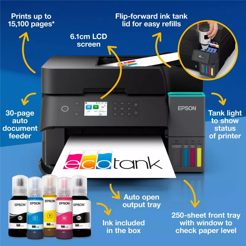 Daugiafunkcis rašalinis spausdintuvas Epson EcoTank L6370 – spalvotas, A4, 4800x1200 DPI, Wi‑Fi, Ethernet